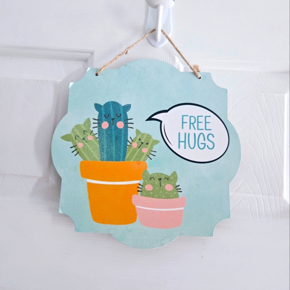 Cactus Cat Wall Decor with Free Hugs